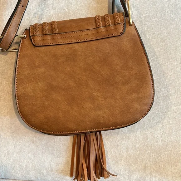 Tan over the shoulder bag with tassel - Picture 3 of 5